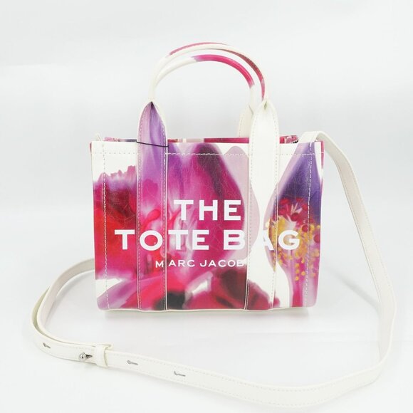Marc Jacobs Future Floral Small Leather Tote Bag White Multi - Picture 9 of 16
